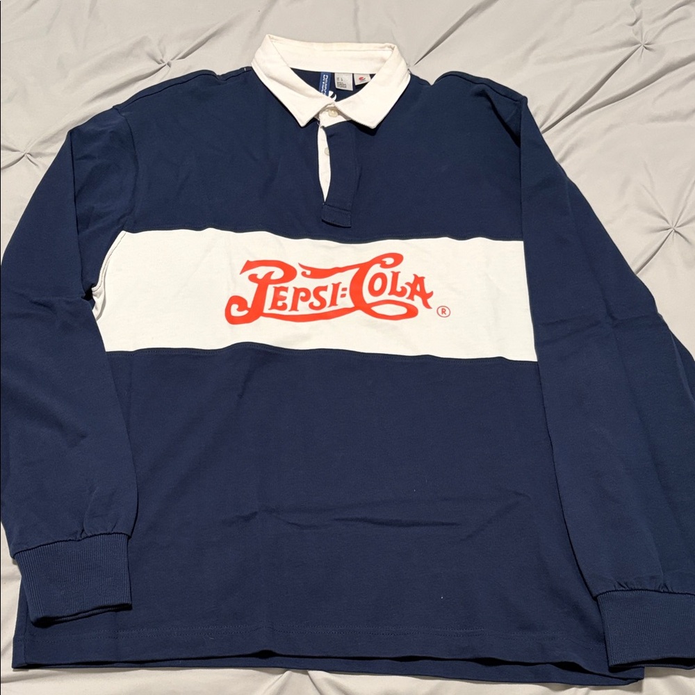 RARE Pepsi Co Rugby Shirt Sz L men’s Blue/White/Red